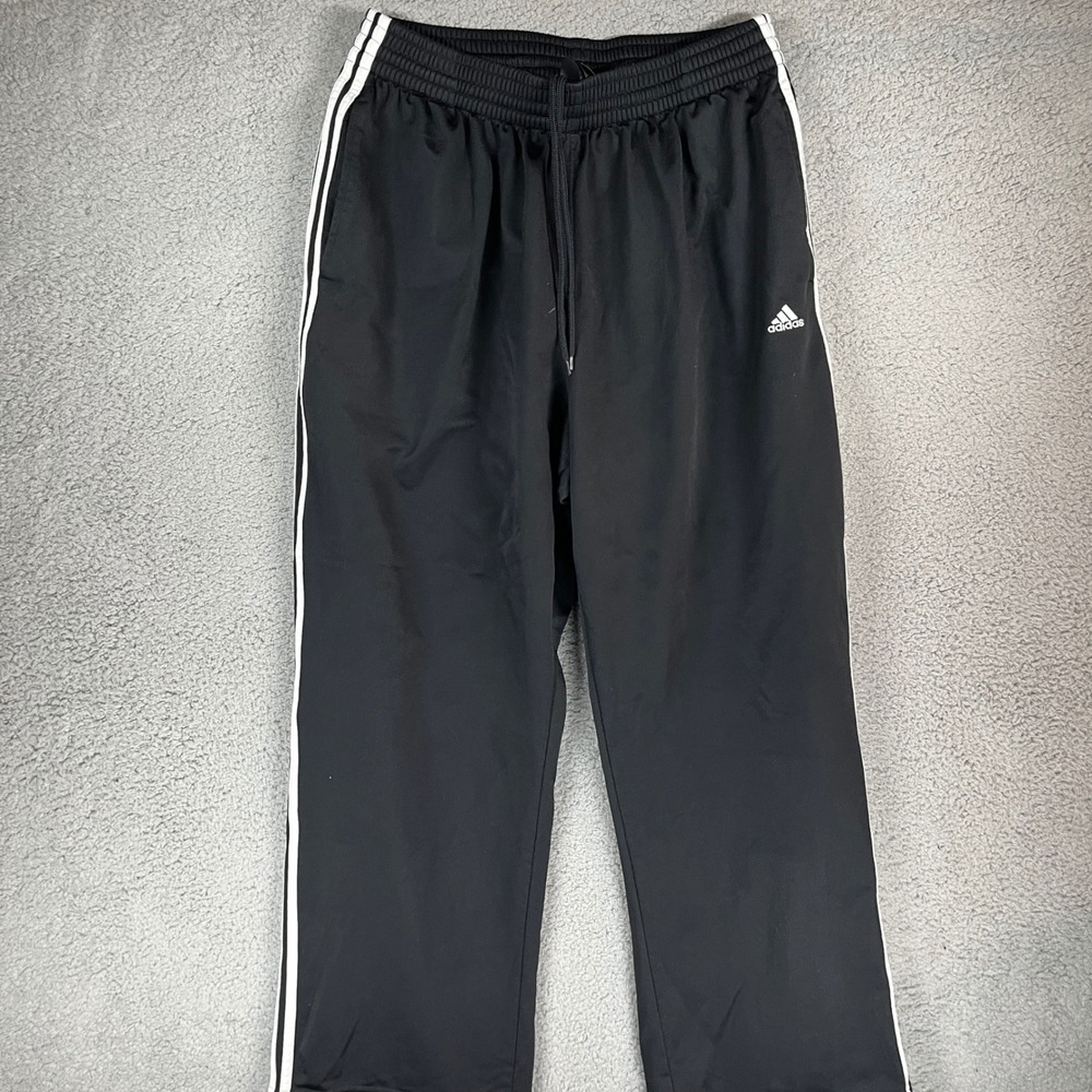 Adidas Track Pants Black White 3 Stripe AD4001 Mens XL Straight Leg Drawstring